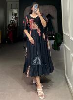 Georgette Black Casual Wear Printed Readymade Gown